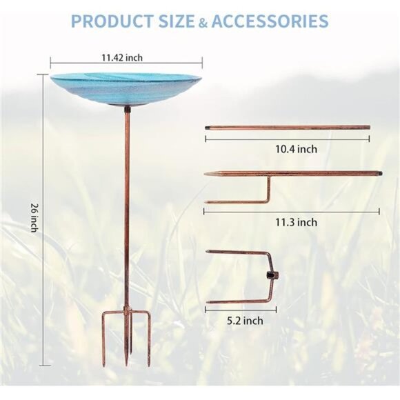 Outdoor BirdBath Glass Bird Bath Garden Bird Feeder with Metal Stake - Picture 4 of 8